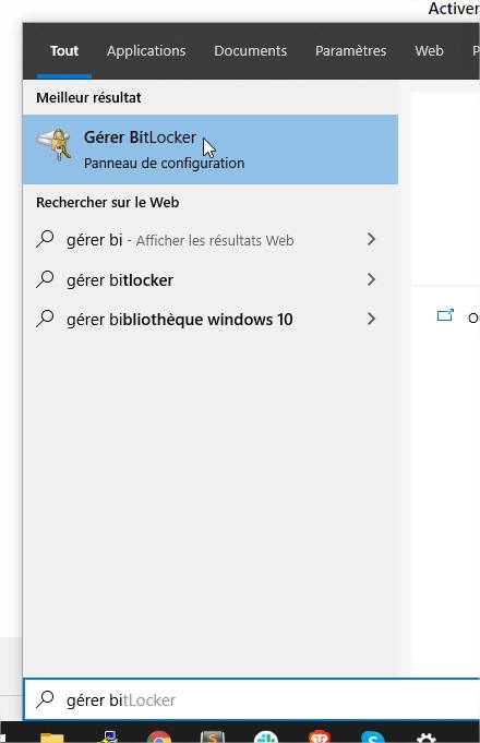 Lancement de BitLocker (Windows 10)