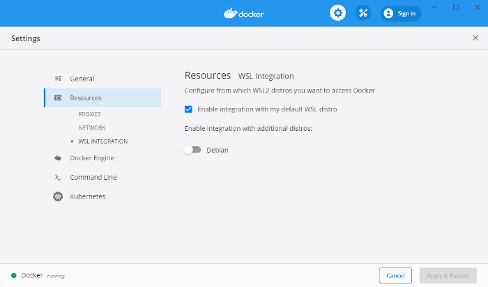 Choose WSL2 Integration distro