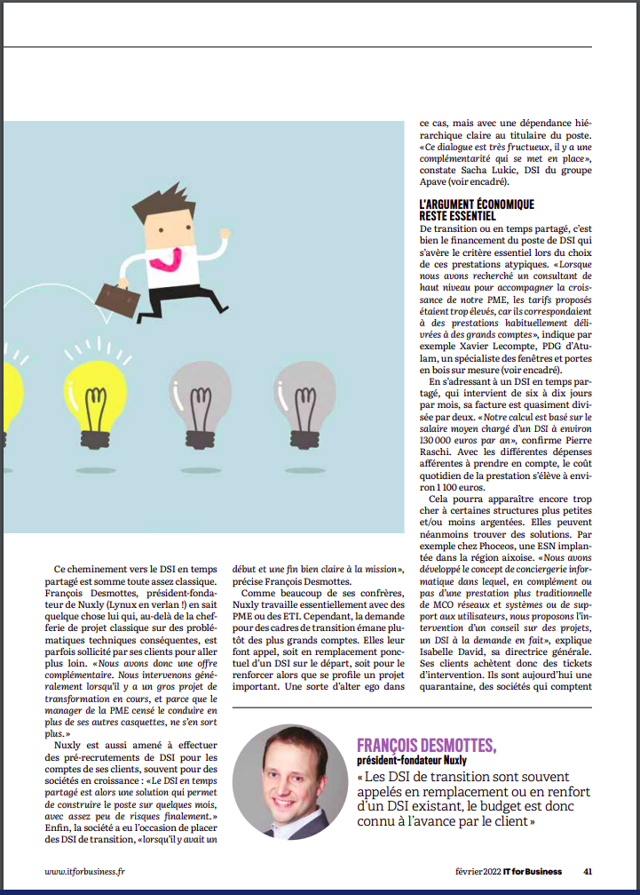 Enquête article IT for Business N°2269 de février 202 page 41 - DSI de transition ou en temps partagé