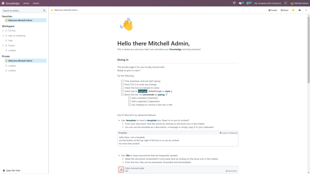 Application Connaissance dans Odoo 16